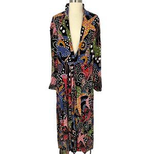 Farm Rio Under The Sea Long Sleeve V-neck Plunge Ruffle Maxi Dress L
